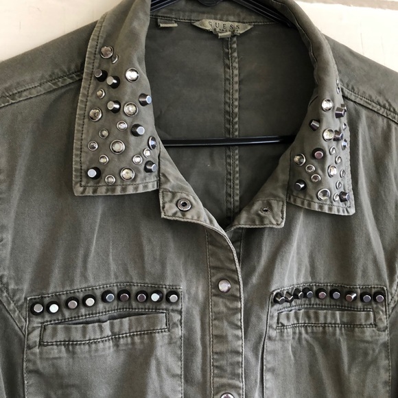 ❌ SOLD Guess olive green military top jacket stud - Picture 2 of 8